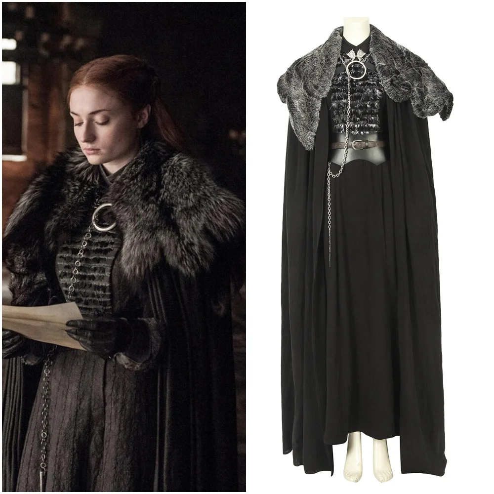 

Game of Thrones Season 8 Sansa Stark Alayne Stone Cosplay Costume with Cloak