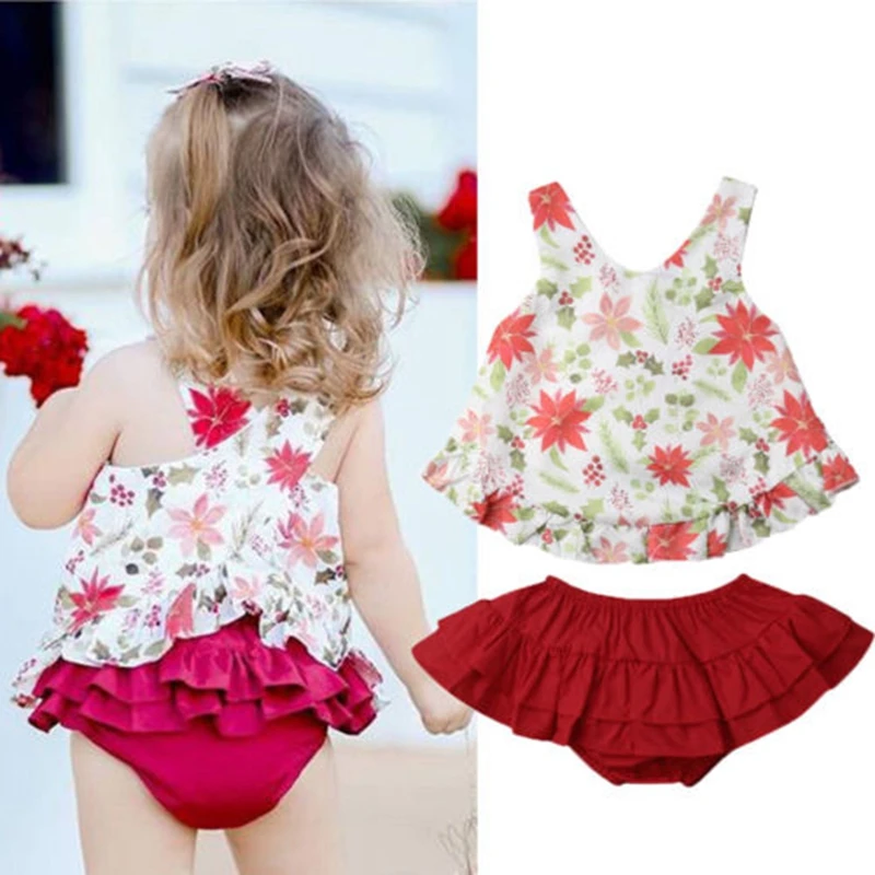 

CANIS Baby Clothing Set Flower Newborn Baby Girls Outfit Clothes Print Ruffles Tops T-shirt+Shorts Pants Set 0-24M
