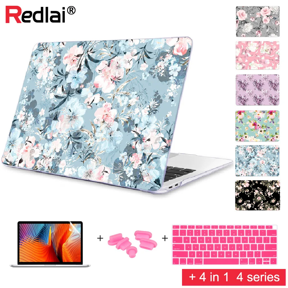 

Redlai Flowers Leaves Pattern Print Hard Cover case For Mac book Air 13 2018 A1932 Clear for Macbook Pro 13 15 Retina