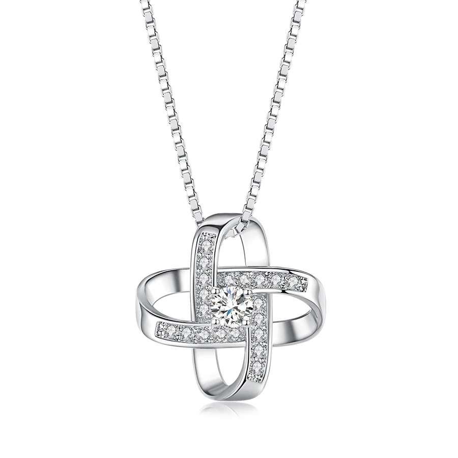 

Women Inlay Clear CZ Eternal Heart Necklace Jewelry Silver Colour Cross For Women Silver Cubic Necklace Mother's Day Gift
