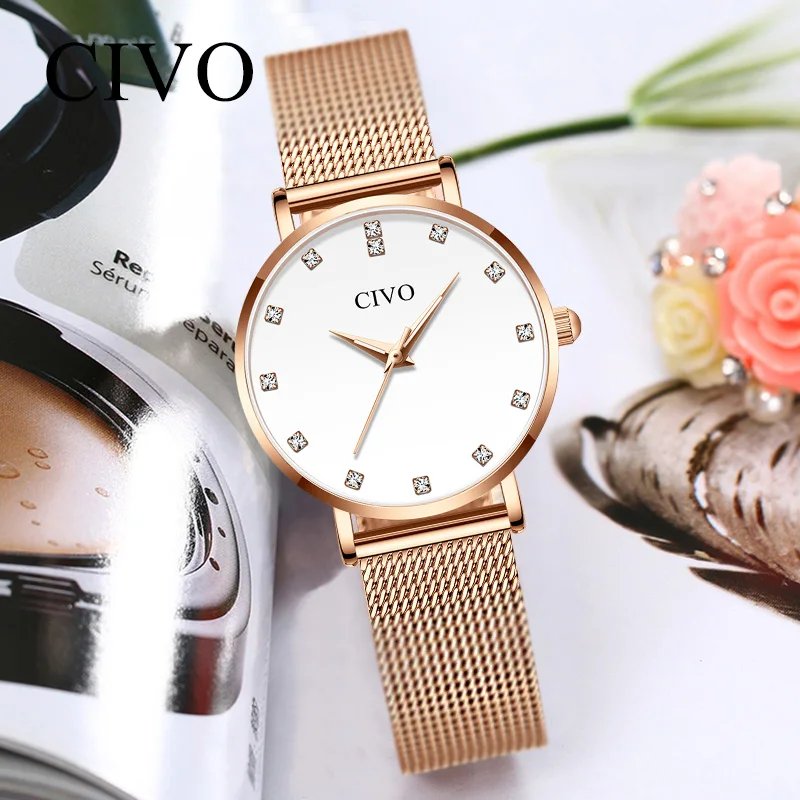 Relógios para Mulheres de Luxo Pulseira de Malha de Aço do Relógio à Prova Relógio de Quartzo Civo Nova Moda Montre Femme Senhoras Strass d’ Água