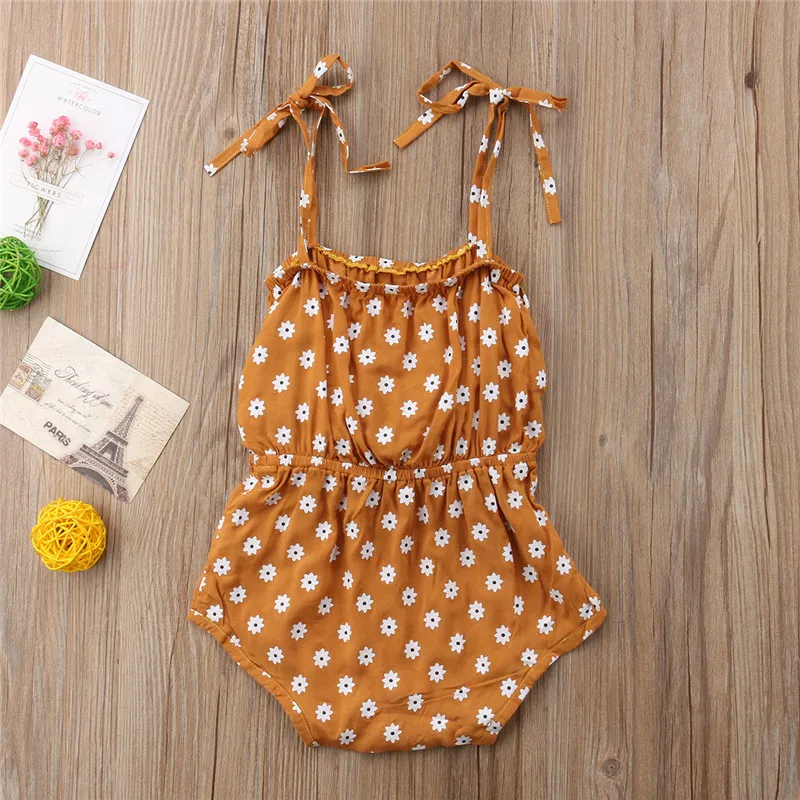 الوليد طفلة حزام Bowknot رومبير مٌزين بنقشة الزهور البولكا نقطة عارية الذراعين شنقا الكتف بذلة وتتسابق Sunsuit