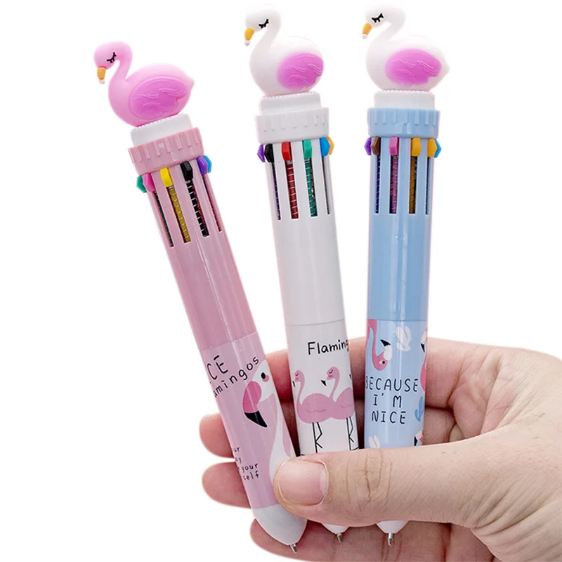 

Korean fresh flamingo 10-color ballpoint pen cute creative student multi-function Touch Pen multi-color Office & School pen