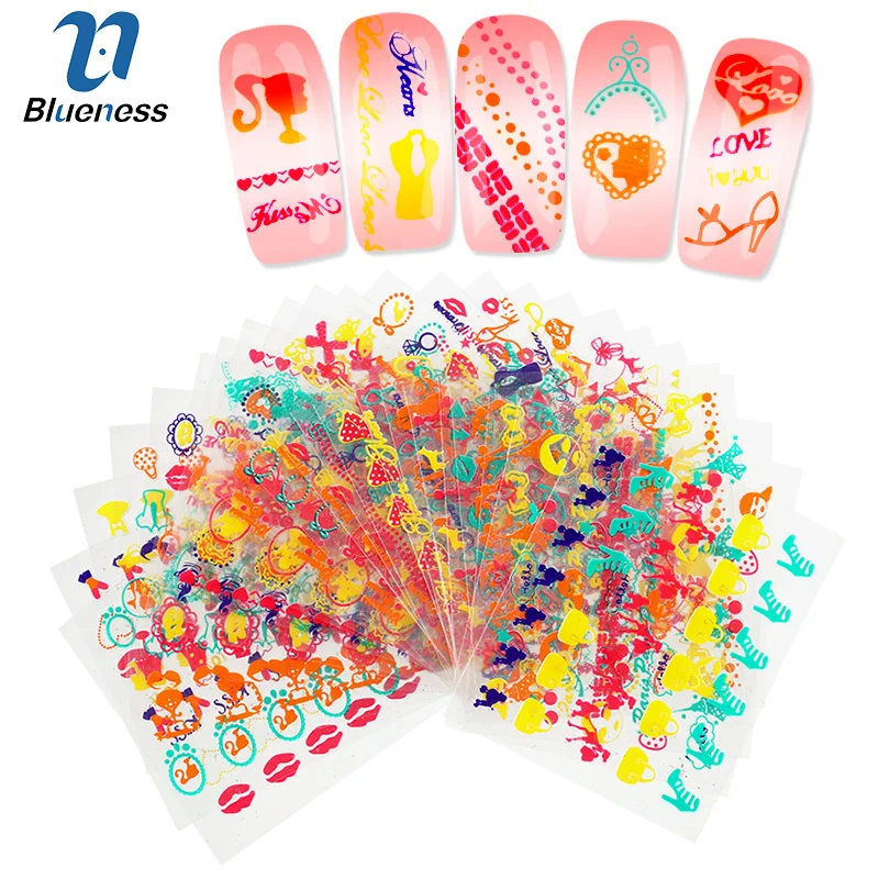 

Blueness 24pcs 3D Nail Stickers Black White DIY Designs Beauty Manicure Sticker Water Transfer Decals Nails Tips Tools