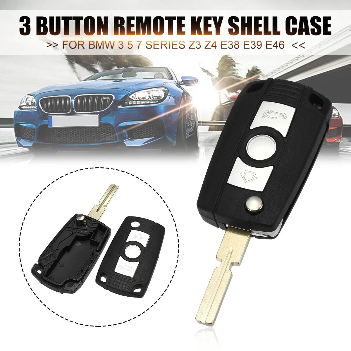 

3 Buttons Folding Flip Remote Smart Key Fob Case Shell For BMW 530 540 E38 E39 E46 M5 X3 X5 E65 1998 1999 2000 2001 2002 2003