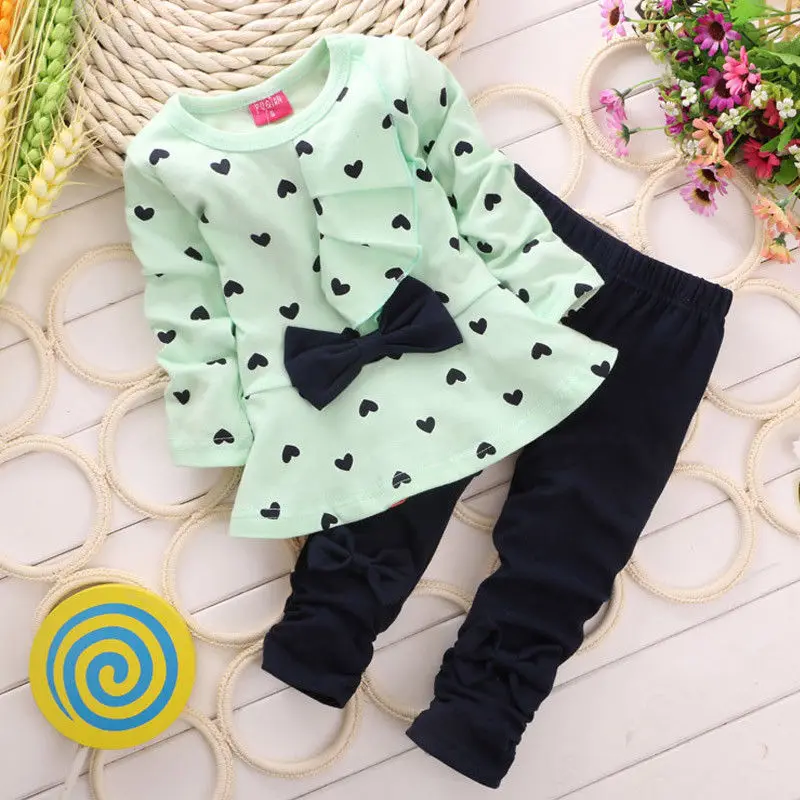 Pudcoco Girl Set 3Y-5Y 2PCS Toddler Kids Baby Girl Outfits Tops Shirt Bow Long Sleeve Clothes Set