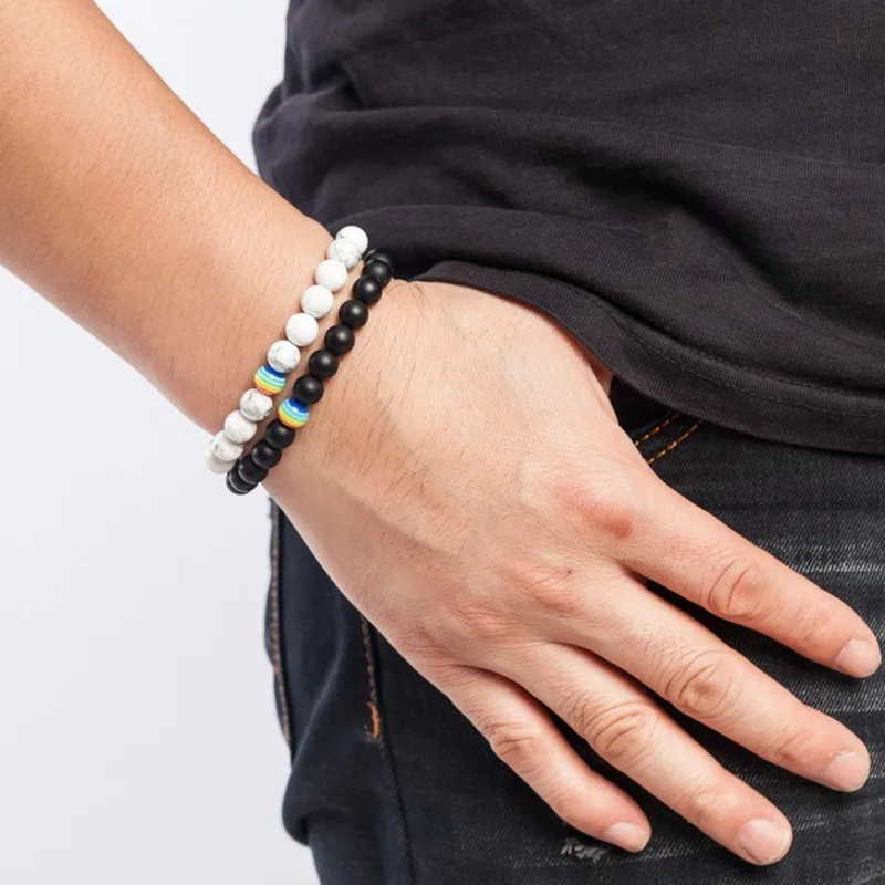 

Couple bracelet men and women Jewelry Rainbow Bead Pride Stone Strand Bracelets charm Male Female LGBT Handmade Jewelry gift