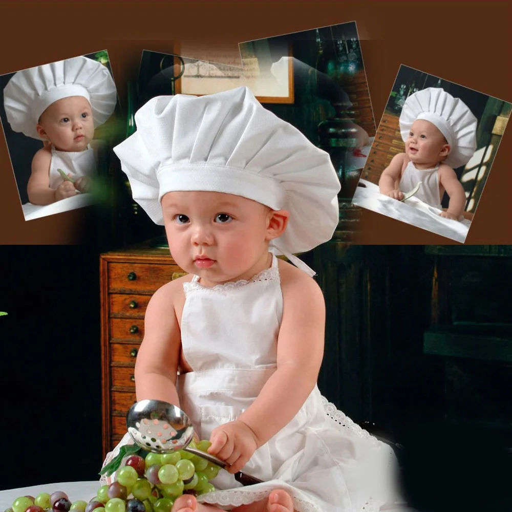 

Cute Baby White Cook Cheff Hat & Apron Lovely Child Costume Photos Prop