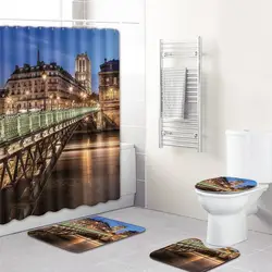 180X180 см душ Шторы коврик для ванной Нотр-Дам де Парижские пейзажи Ванная комната Водонепроницаемый с 12 крючков Туалет крышка набор ковриков