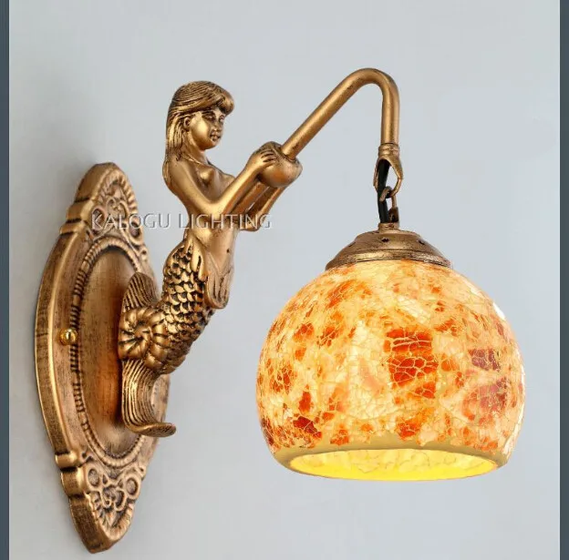 

Luxury European Mediterranean Wall Lamps Led Lamps Bedroom Mermaid Wall Lamps E27 Led Lustre Light Wall Lighting For 90-260v