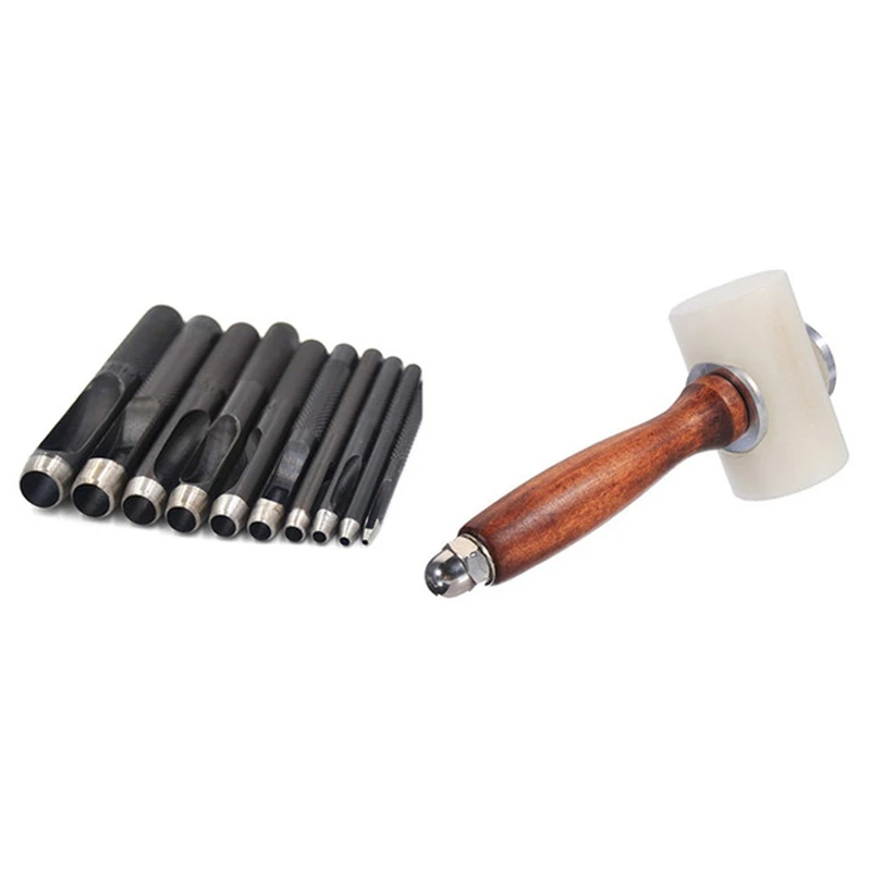 

10Pcs Leather Hole Punch 1-10Mm Belt Hole Puncher Cylindrical Leather Gasket Hollow Hole Punch Set Leather Punching Tool, Wood