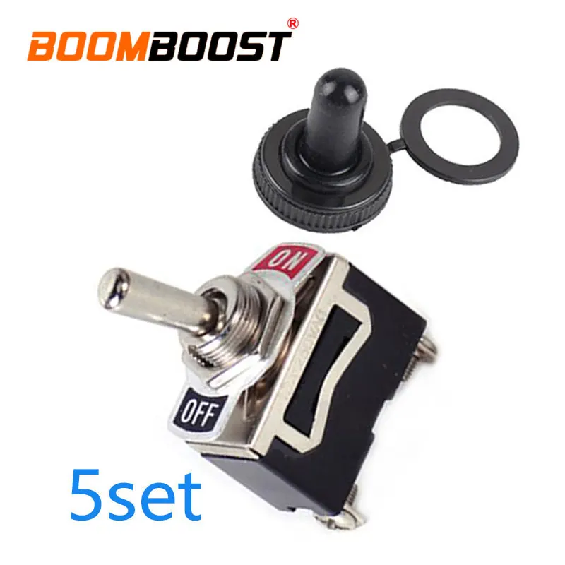 

5Set SPST Waterproof Boot Rocker Toggle Switch 15A 250V ON/OFF Heavy Duty Screw Terminals Rubber 2Pin For Car Yacht Tractor Boat