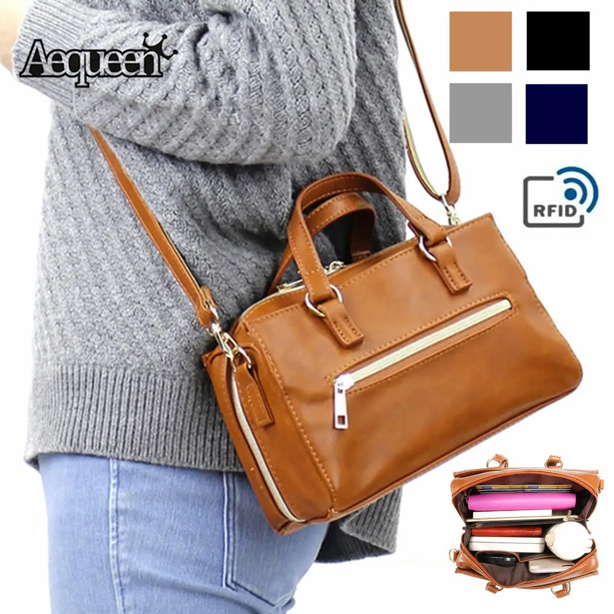 AEQUEEN Women Crossbody Bag Female Large Capacity Handbag RFID