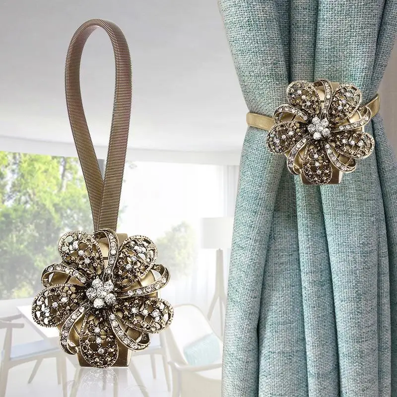 

AUGKUN 2 PCS Spring Curtain Magnetic Holdback European Rhinestone Spring Magnetic Curtain Tieback Magnetic Tying Ball Holder