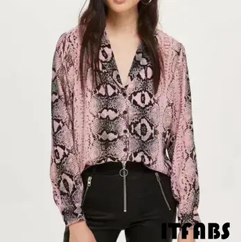 

Sexy Women Plus Size Snakeskin Print Shirt Ladies Casual Party Blouse Tops Autumn Long Sleeve V neck Shirts