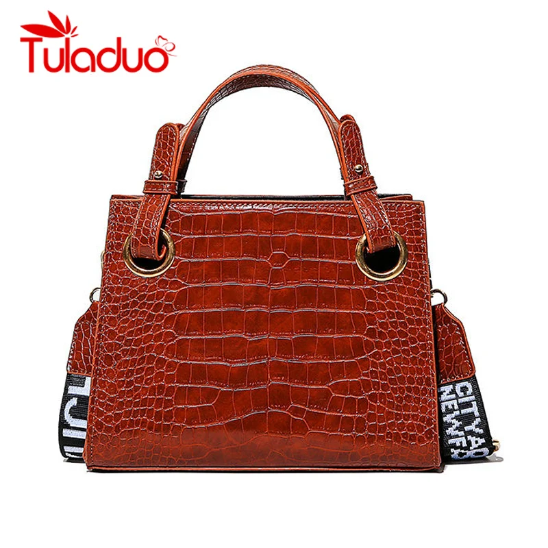 

New Crocodile Print Women Handbag Letter Print Strap Ladies Shoulder Bag Luxury Handbags High Quality Designer Portable Bag