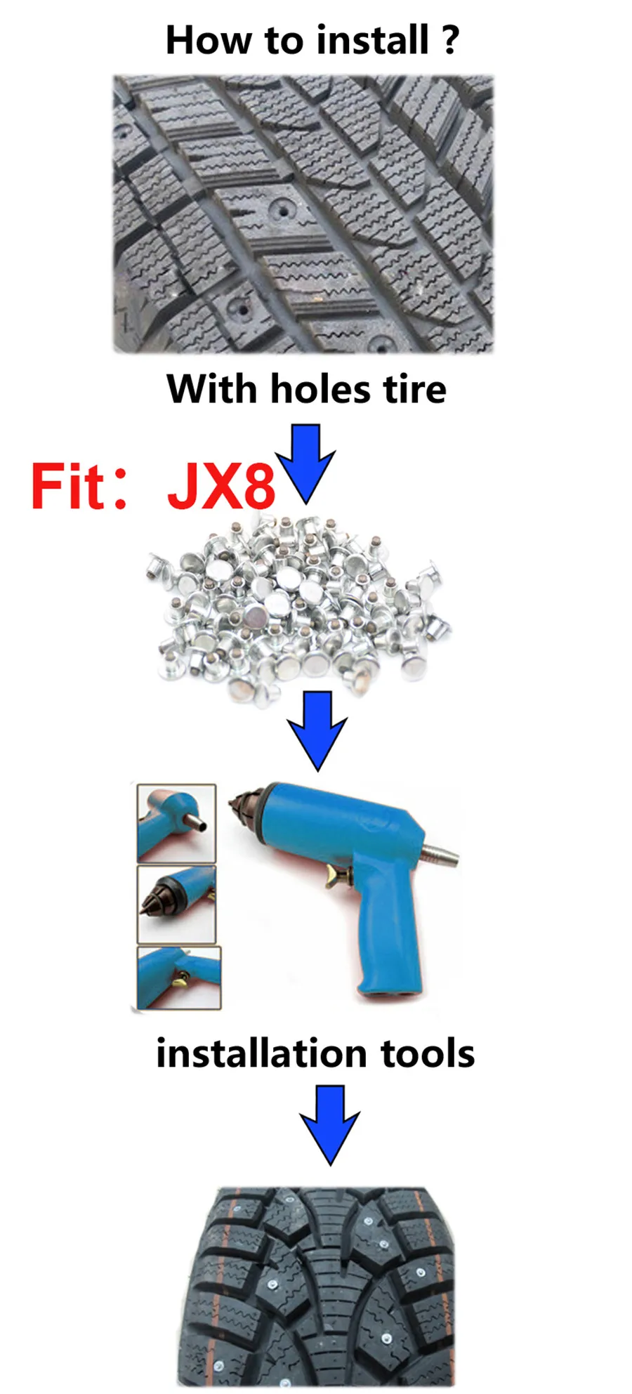 Инструмент для пневматического гвоздя для автомобильных шин диаметром 8 мм, шипы для автомобильных шин с воздушным ударом, шурупы для снега, шипы для колес, цепи для снега