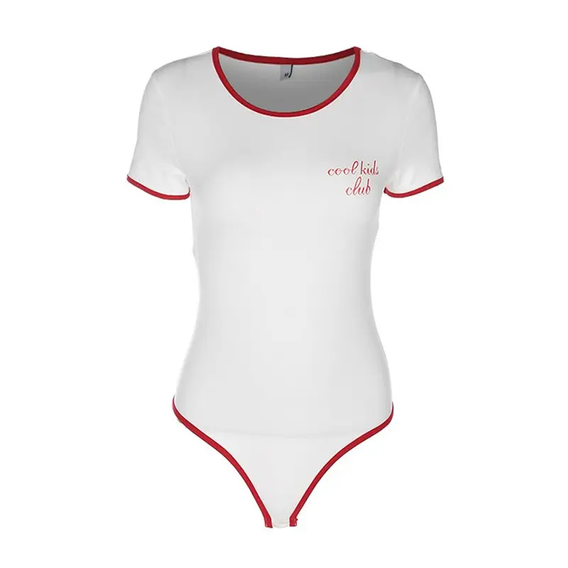 

Women White Bodysuit Summer 2019 New Streetwear Rompers Letter Trendy Hot Sale Short Sleeve Top Thin Young Girl Casual Bodysuits