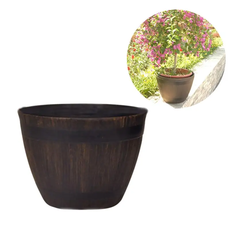 

1PCS Large Tree Basin Imitation Rattan Extra Resin Wooden Garden Bonsai Outdoor Floor Plants Flower Tree Barrel Pot