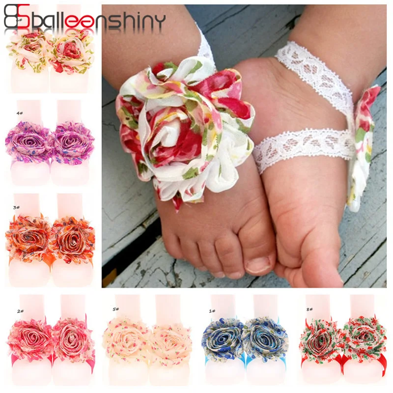 

Balleenshiny Newborn Headband Chiffon Flower Stretch Feet Band Baby Girls Barefoot Sandals Elastic Fashion Foot Decoration