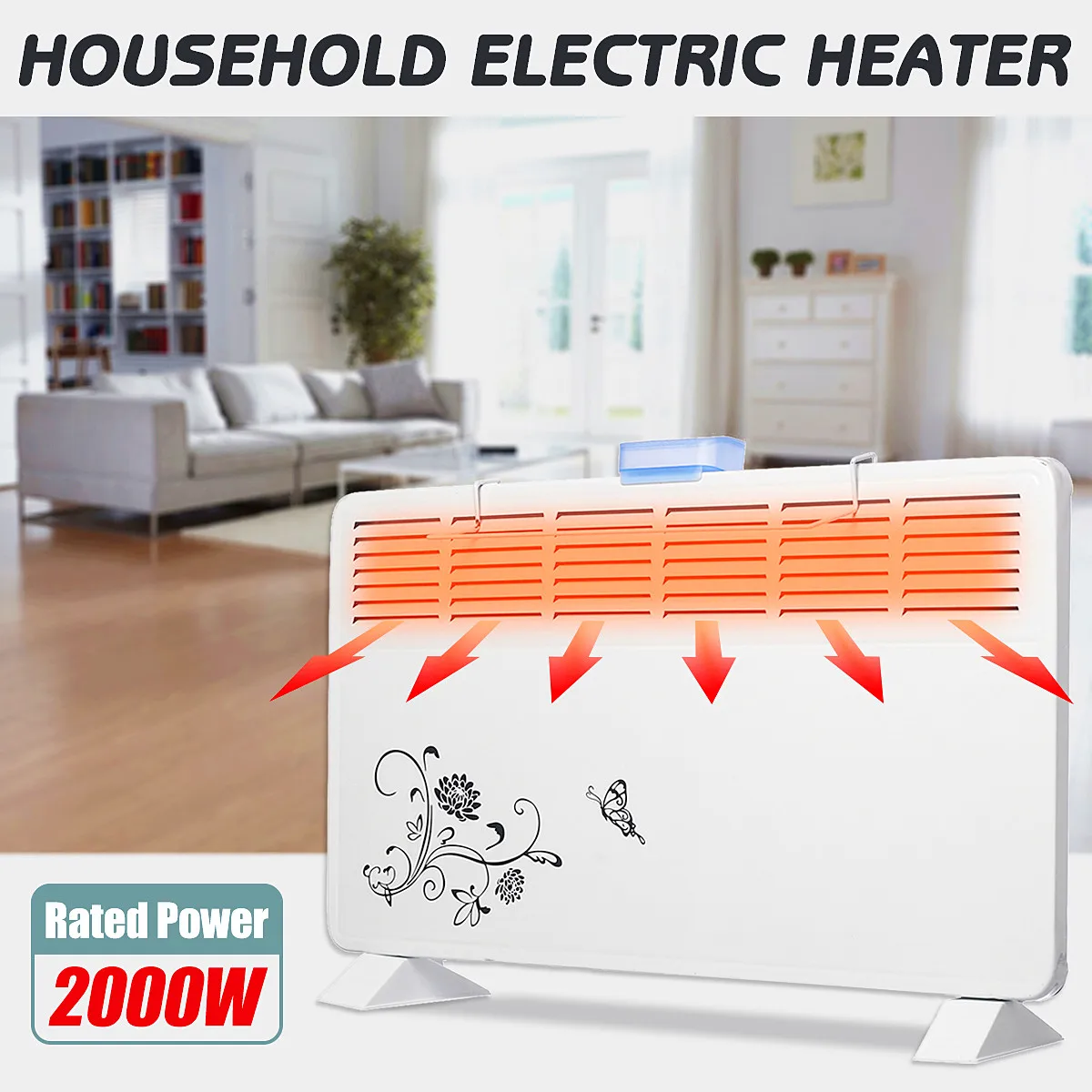 2000W 220V Electric Heater 6 Windows Heater Wall Metal Shell Stove Radiator Warmer Household Room Heating Fan Machine