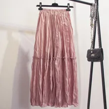 DEAT, новинка, весна и лето, корейская мода, женская длинная юбка, половина тела, высокая талия, оборки, плиссированная, а-силуэт, WD51501