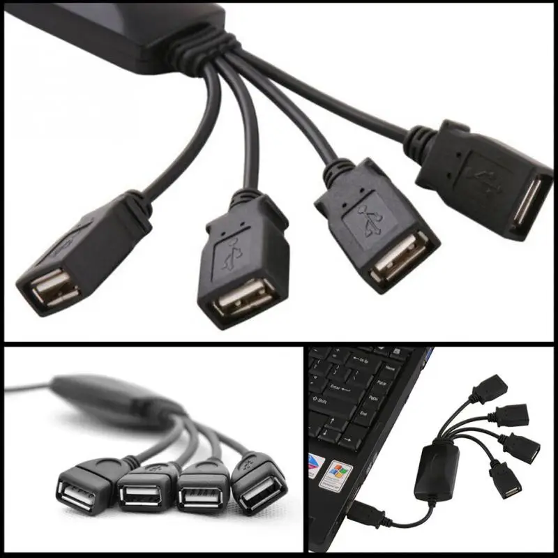 

New 4 Port High Speed USB Cable Multi Hub Expansion Adapter For Laptop PC