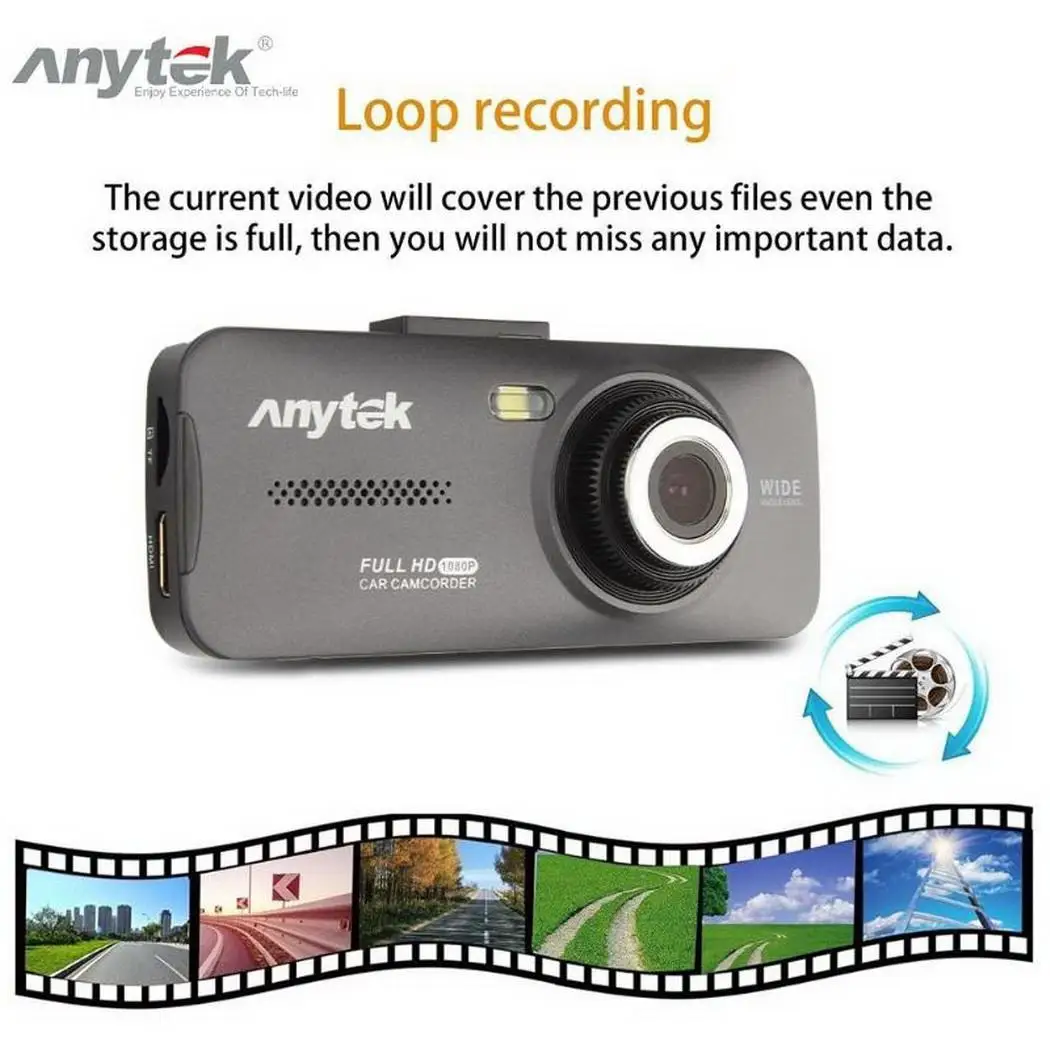 Anytek AT900 2,7 ''Автомобильный видеорегистратор камера Full HD 1080P Dash Cam WDR Автомобильная камера ночного видения g-сенсор видео рекордер DashCam Регистратор