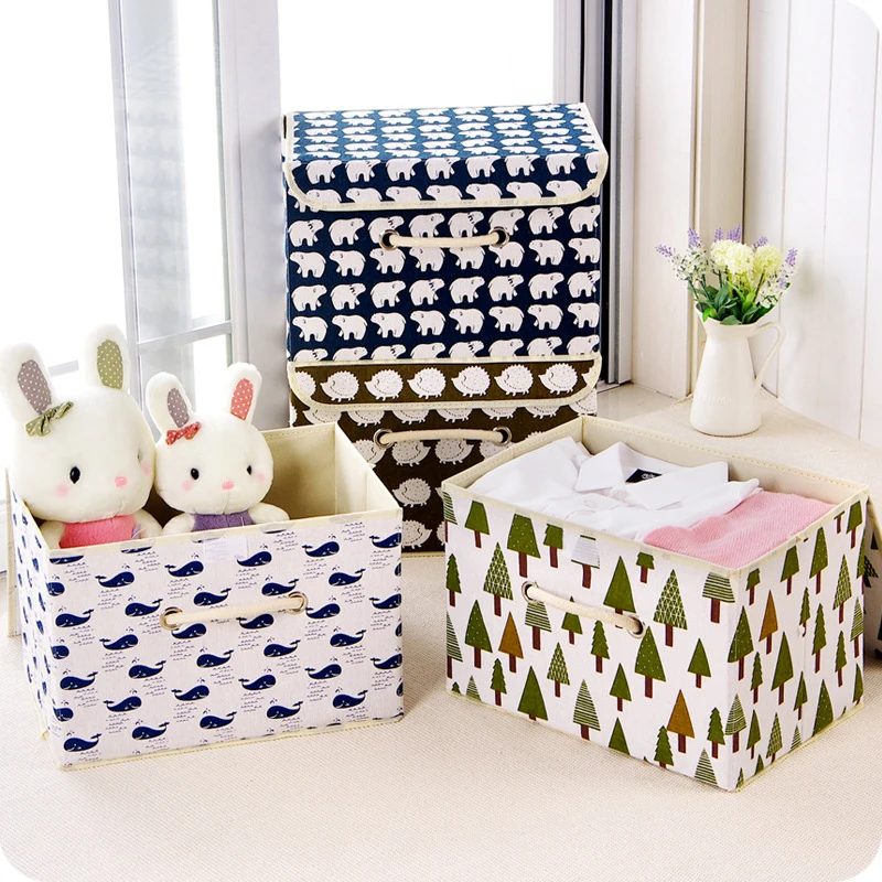 

Folding Cotton Linen Storage Box Kid Toys Organizer Office Desk Container Cosmetic Cabinet Laundry Cloth Sundries Storage Basket