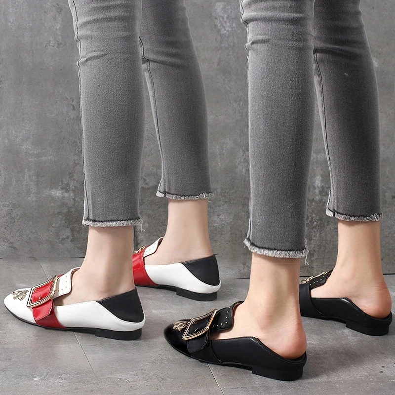 Casual Dame Creepers Mixcolor 43 Ons Chaussures Boucle Slip Appartements Femelle Black En Taille Patchwork Mocassins Grande Nouveau Métal Femmes De Plus white Mode aOwTPxWqU