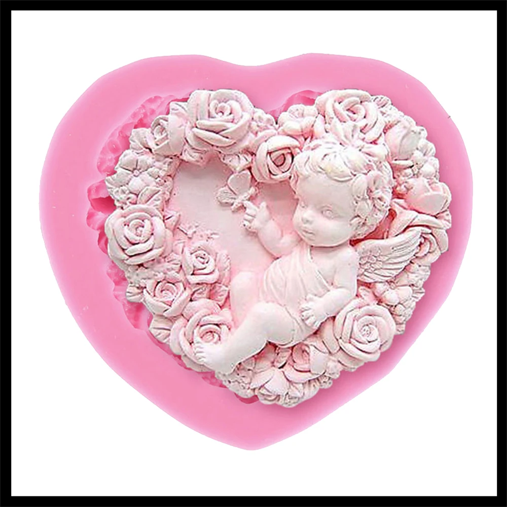 Роза вышивка с ангелом Искусство Силиконовые формы для торта 3D ремесленные формы DIY полимерная глина формы для свечей помадка ручной работы Инструменты для украшения торта