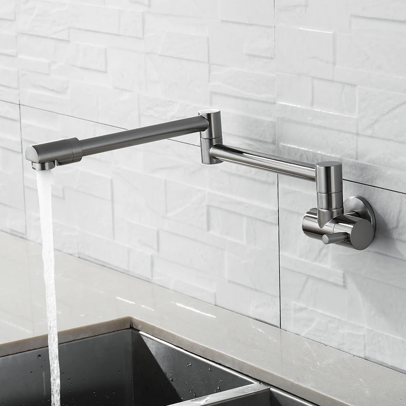  Free Shipping Brush Nickel Wall Mounted Swivel Folding Kitchen Faucet Single Cold 360 Degree Rotati - 32958141680