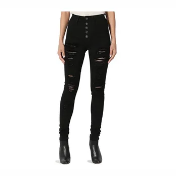 

Women Destroyed Ripped Jeans High Waist Button Jeans Push Up Denim Pants Washed Slim Denim Pencil Skinny Jeans For Women