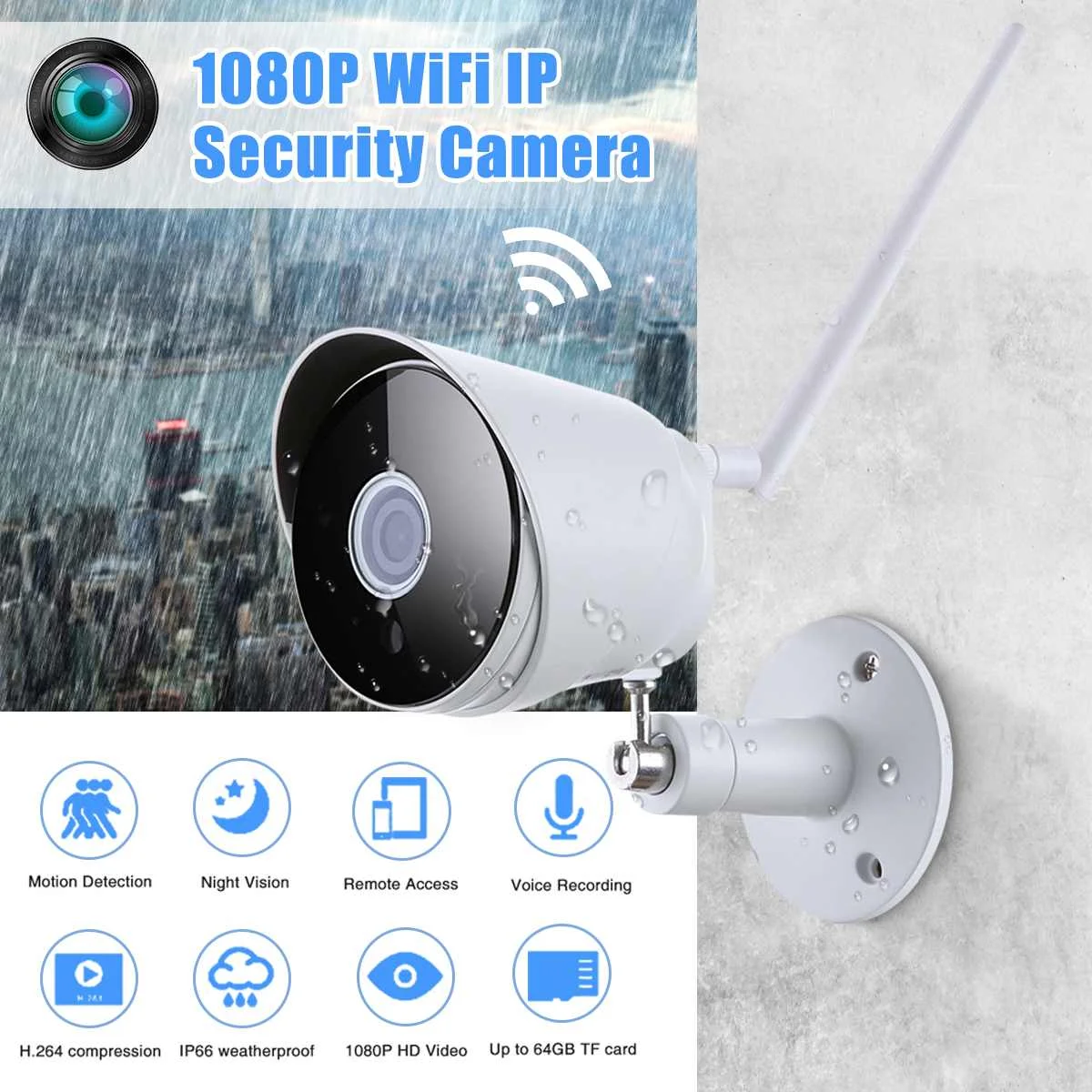 

1080P HD WiFi IP Wireless Camera Outdoor CCTV Waterproof Night Vision ONVIF P2P Security Surveillance Video Camera EU/US Plug