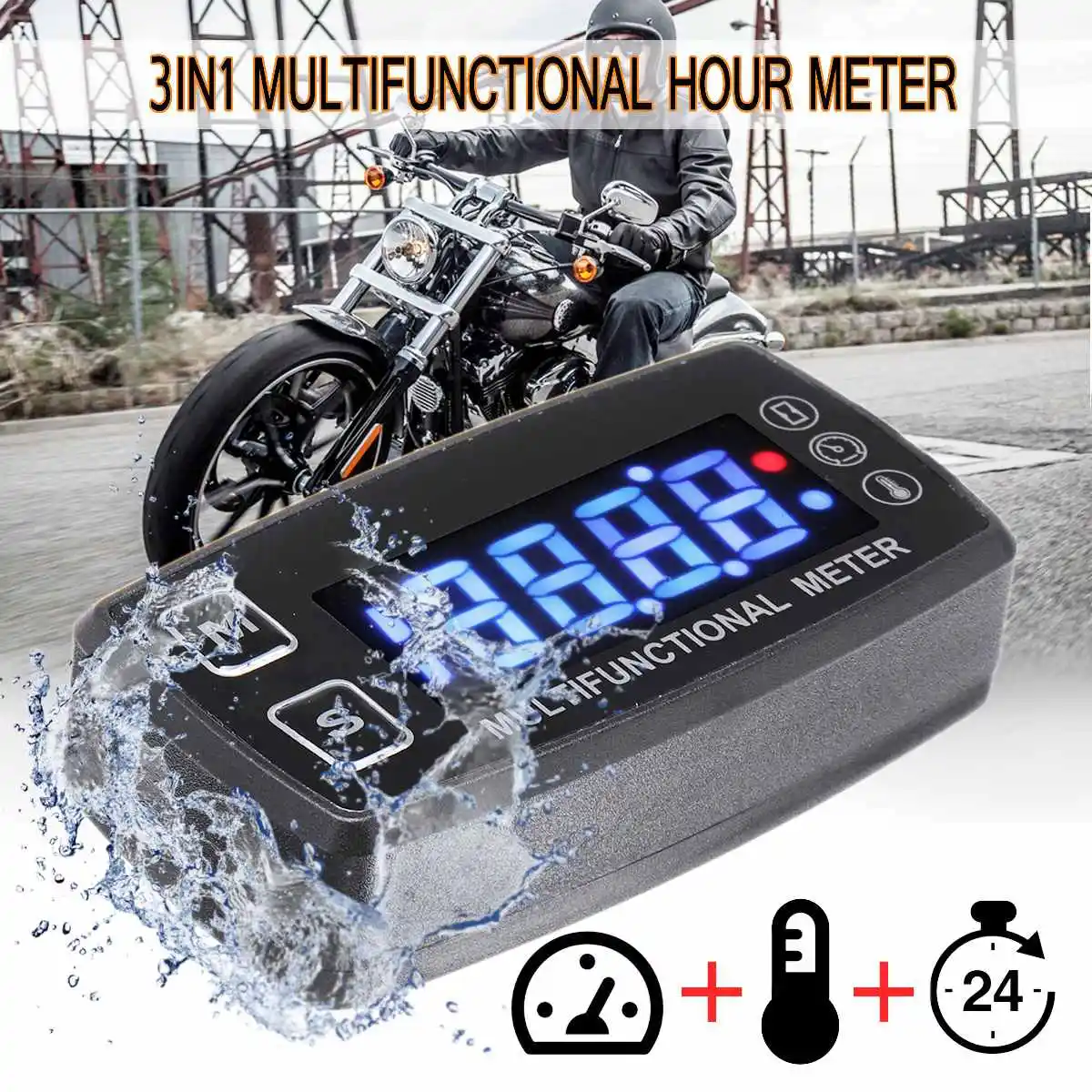 

Motorcycle Tachometer 12V Digital LCD Engine Multifunction Tach Hour Meter Tachometer Thermometer Temperature Gauge Waterproof
