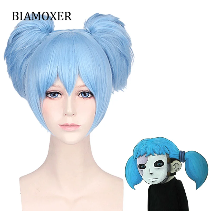 Sallyface Салли лицо Салли Саль парик синяя короткая застежка-на конский хвост косплей парик