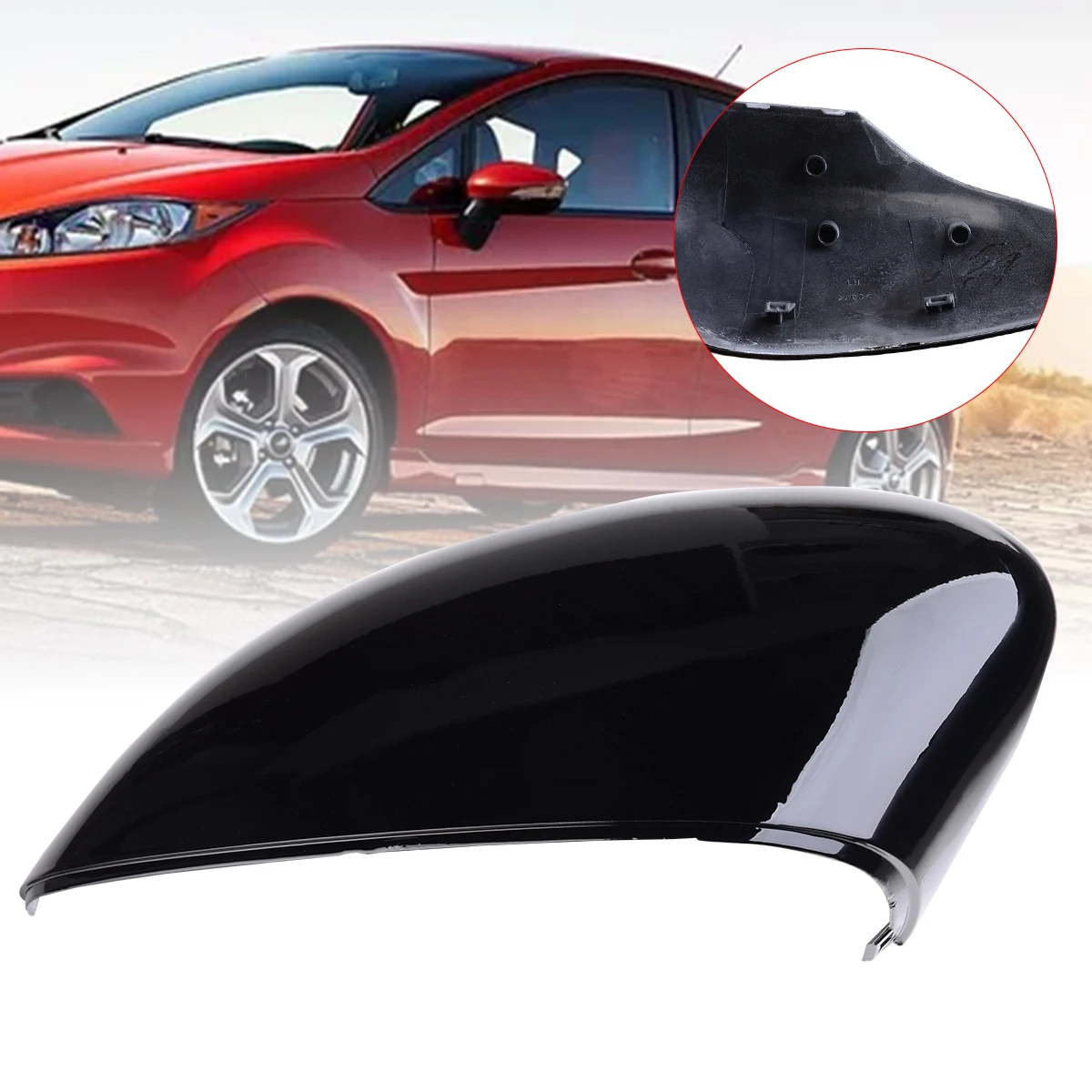 

For Ford Fiesta MK7 2008-2017 1 PC Car Wing Door Rearview Mirror Cover Left Side Gloss Black ABS Material