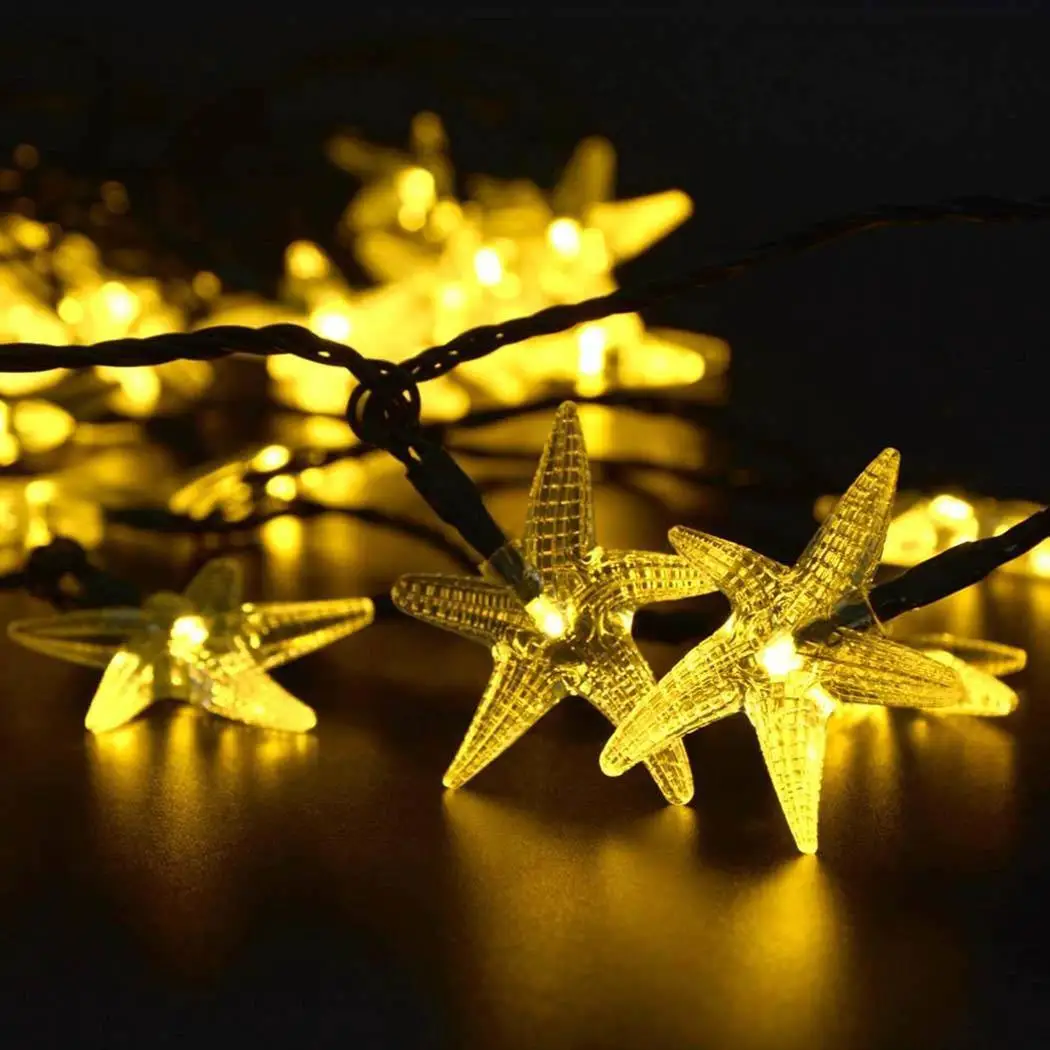 

6 Lights LED New Tree Solar Shape Lights Wedding Xmas Christmas Decorative Energy 30pcs Starfish anout 5m