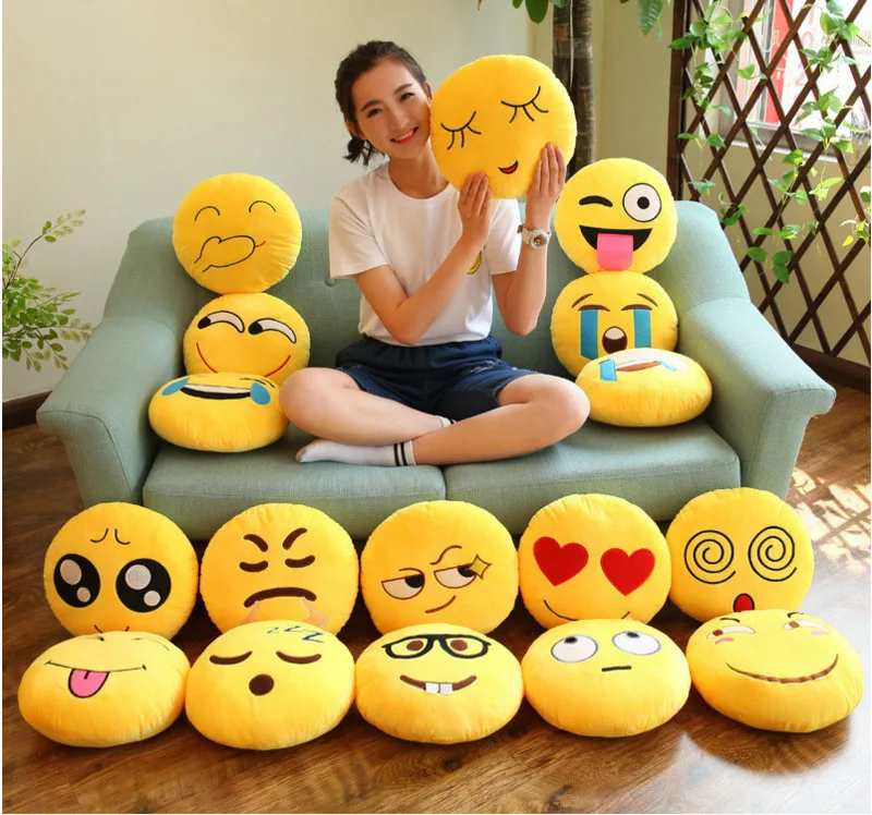 New Smiley Face Qq Emoji Pillows Soft Plush Emoticon Round Cushion Home Decor Cute Cartoon Toy Doll Decorative Throw Pillows 26