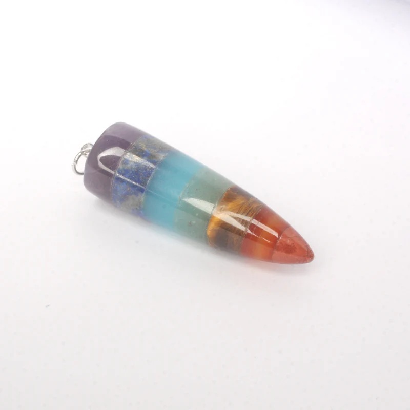 

7 Chakra Layered Lapis Carnelian Amethysts Aventurine Tiger'e Eye Jaspers Bullet Stone Amulet Pendant 1PCS