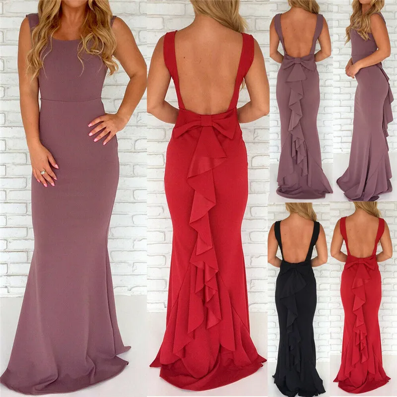 

Fashion Casual Loose Solid Women Long Party Dress Cocktail Sleeveless Backless Dress Pullover Clothes For Girls