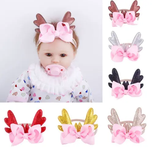

Fashion Cute Christmas Infant Baby Antlers Headband Bow Knot Hair band Ballet 6 Colors Sequins Xmas Headbands New
