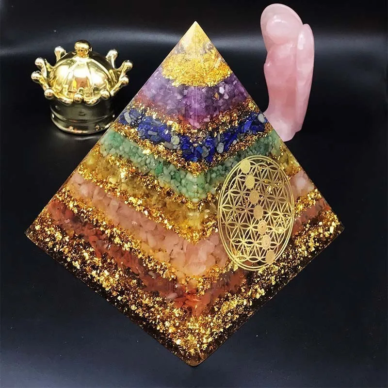 Orgonite Seven Chakra Energy Pyramid Aura Divination Supplies Yoga Meditation Ornaments Resin Craft EMF Protection Lucky Stone