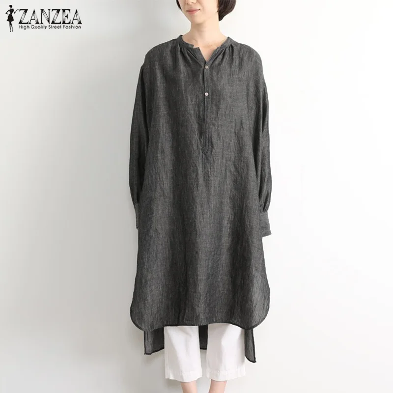 2019 ZANZEA المرأة بلوزة زائد حجم زر أسفل القمصان الإناث عارضة V الرقبة قمم رداء فام غير النظامية Blusas قميص vestidos 5XL