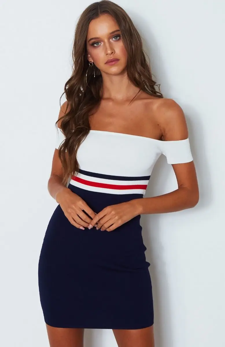 

2019 New Womens Off Shoulder Sling Bodycon Mini Sexy Dress Ladies Summer Stripy Dress Slash neck color striped tight dress