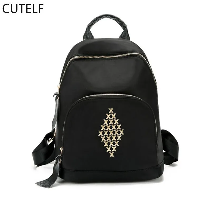

Small Backpack Women 2018 Waterproof Nylon Rivets Brief Black Back Pack Female School Bags For Teenage Girls Mochila Feminina