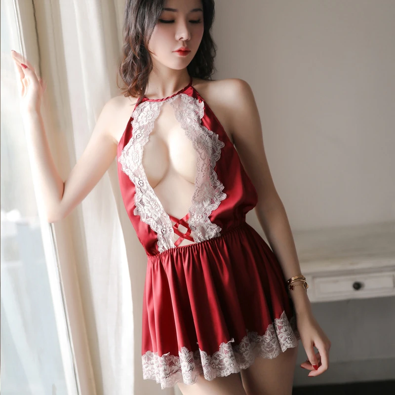 

2019 Pajamas For Women High Quality Household Nightgown Sexy Lace Temptation Lingerie Female Halter Backless Nightwear Sleepwear