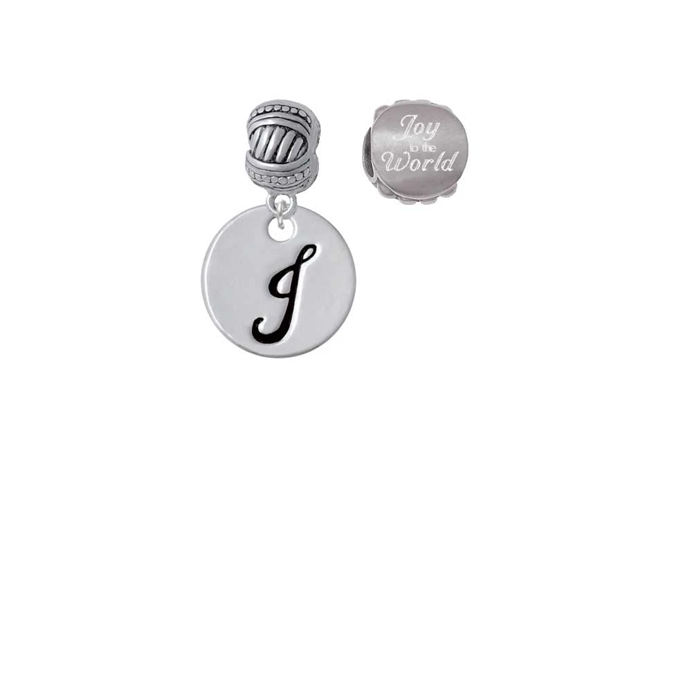 Silvertone Large Script Letter - J 3/4'' Disc Joy to the World Charm Beads (Set of 2) |