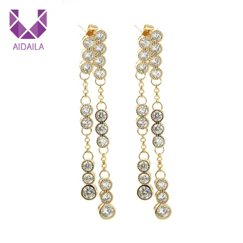 

Women Long Dangle Drop Earrings with Full AAA+ Cubic Zirocnia Zircon Earrings Wedding for Bride Fine Jewelry Copper Metal 2019