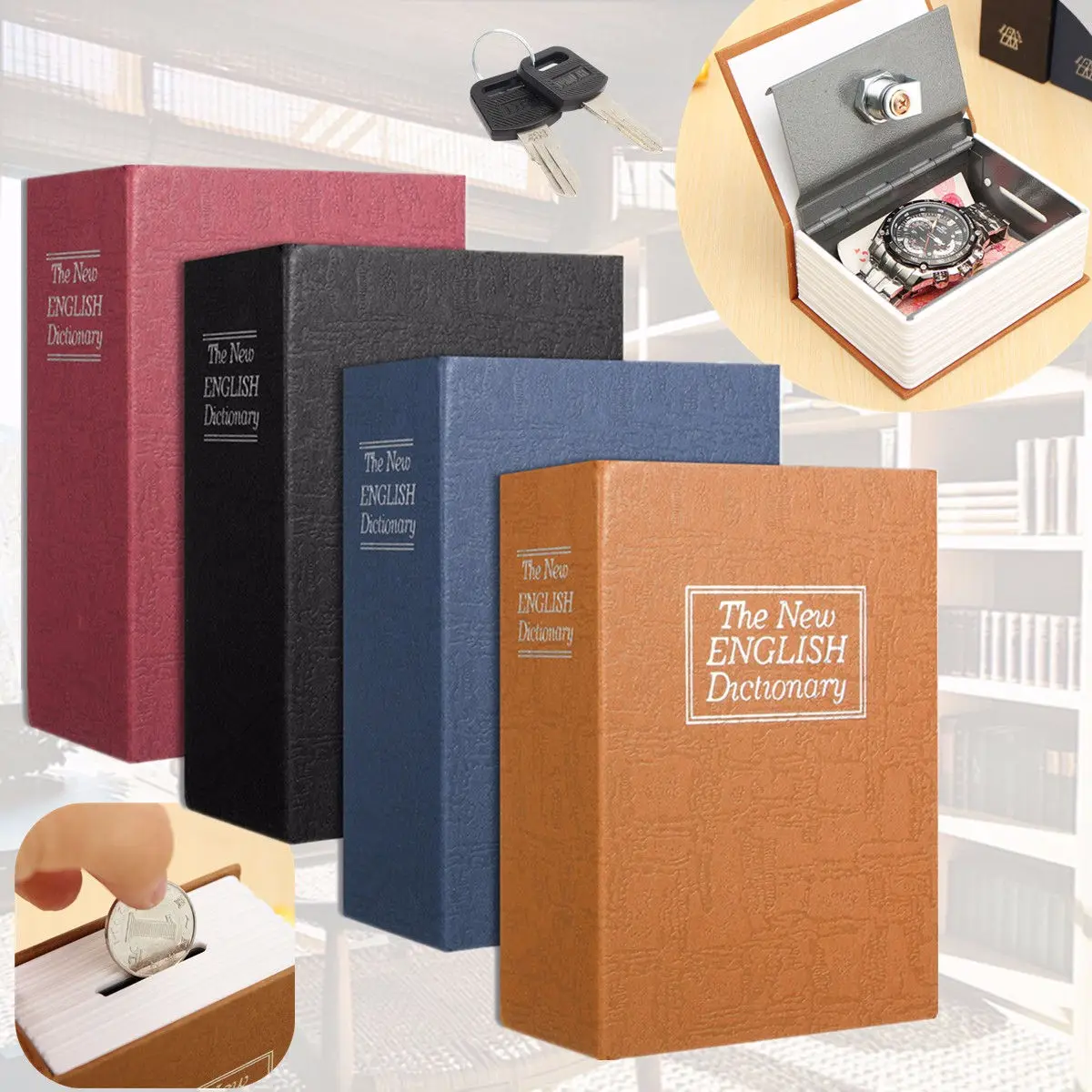 Dictionary Mini Safe Box Book Money Hide Secret Security Safe Lock Cash Money Coin Storage Jewellery key Locker Kid Gift